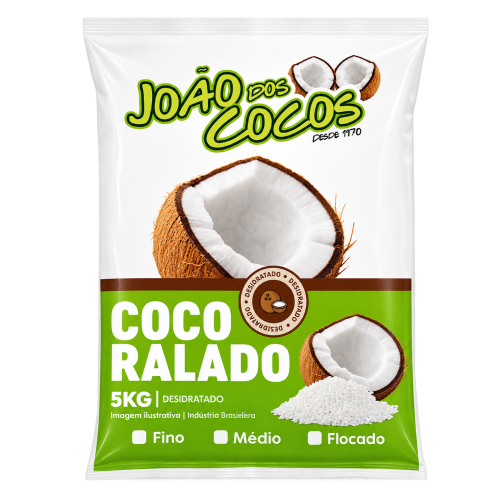 Coco Ralado Desidratado Fino, Médio e Flocos